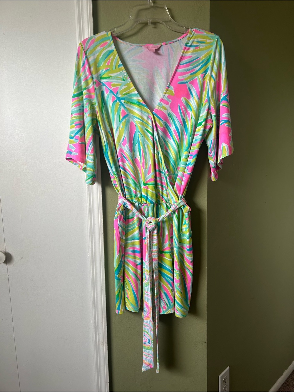 Lilly Pulitzer Multi-Color Palm Print Romper in Pink, Green, Blue and Yellow